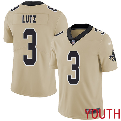 New Orleans Saints Limited Gold Youth Wil Lutz Jersey NFL Football #3 Inverted Legend Jersey